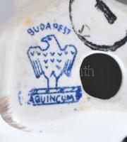 Aquincum bólogatós porcelán kutya figura. Kézzel festett, jelzett, hibátlan 7,5 cm