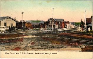 1910 Rockwood (Ontario), Main street nad GTR Grand Trunk Railway Station, train