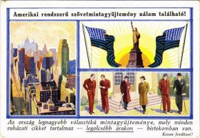 1931 Schwarcz Lajos cég rekláma. Amerikai rendszerű szövetmintagyűjtemény nálam látható! / Hungarian fashion shop advertisement (EK)