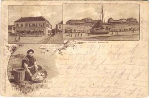 1894 (Vorläufer!!!) Zandvoort, Groote Badhuis / hotel, spa, bath, beach, Dutch folklore. Art Nouveau, litho (fa)