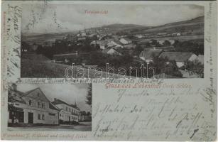 1902 Lubomierz, Liebenthal; Totalansicht, Warenhaus J. F. Giesel und Gasthof Felkel / general view, shop, inn. Kunstanstalt Carlo Tomasi (EK)