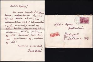1966 Zelk Zoltán (1906-1981) költő saját kézzel írt levele és az általa Kádár György festőművésznek címzett boríték