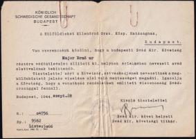 1944 A budapesti Svéd Kir. Követség védőútlevele (SchutzPass) Major Ernő részére, 1944. szept. 28., ...
