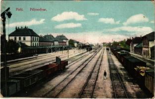 1915 Piski, Simeria; pályaudvar, vasútállomás, vagonok. Marksz Gy. Viktor kiadása / railway station, wagons