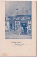 Budapest IV. Újpest, Korpás Géza zsidó kereskedő üzlete Petőfihez Árpád út 26/A. Judaika / Hungarian Jewish shop advertisement. Judaica