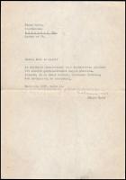 Major Máté (1904-1986) építész aláírása Kádár György festőművésznek írt gépelt levélen