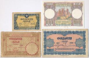 Marokkó 1922. 5Fr + 1943. 10Fr + 1944. 5Fr + 1952. 100Fr restaurált T:I-III- Morocco 1922. 5 Francs + 1943. 10 Francs + 1944. 5 Francs + 1952. 100 Francs restored C:AU-VG