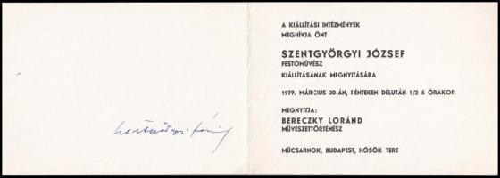 Szentgyörgyi József (1940-2014) festőművész aláírása kiállítási meghívón
