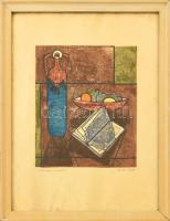 Zsille Győző (1925 - ) Könyves csendélet. Litográfia, papír, jelzett. Üvegezett keretben. 25x20 cm