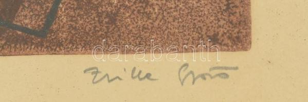 Zsille Győző (1925 - ) Könyves csendélet. Litográfia, papír, jelzett. Üvegezett keretben. 25x20 cm