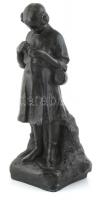 Bory Jenő (1879-1959) - Kézimunkázó lány 1910. Patinázott kerámia. Talapzaton jelezve: Bory J. 1910 Sérült és restaurált. Strobl Alajos szobrásznövendéke volt. m: 42,5 cm