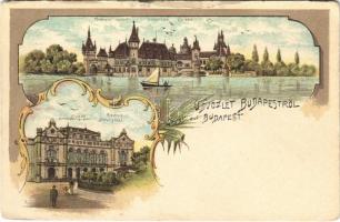 Budapest, Történelmi csoport, Vajdahunyad vára, Vigadó sorsolási terem. Art Nouveau, litho (gyűrődés / crease)