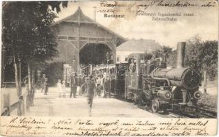 1904 Budapest XII. Svábhegyi fogaskerekű vasút gőzmozdonya, vonat, vasútállomás. M.T. és F.I. Koch Willy (fa)