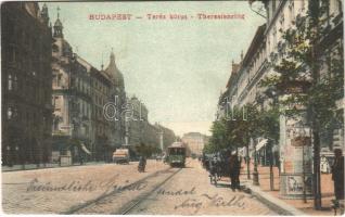 1907 Budapest VI. Teréz körút, villamos, hirdetőoszlop. S.D.M. 57C.