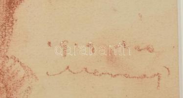 Udvary Pál (1900-1987): Önarckép, 1919. Vöröskréta, papír, jelzett. Dekoratív, üvegezett fa keretben...