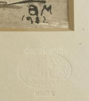 Borsos Miklós (1906-1990): Tópart. Lavírozott tus, papír, jelzett, üvegezett fa keretben, 16×25 cm