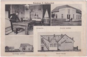 1917 Gyömrő, Kaszinó (Casino) Kávéház, játékszoba biliárd asztallal, gazdasági épületek, udvar, belső