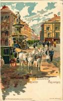 1899 (Vorläufer) Budapest VIII. Kálvin tér, fiáker. Bruchsteiner és fia 14187. litho