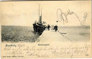 1902 Keszthely, Balaton part, gőzhajó. Mérei Ignác 1083.