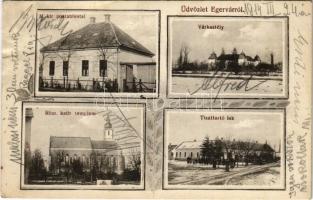 1914 Egervár (Zala), M. kir. postahivatal, várkastély, római katolikus templom, Tiszttartói lak télen. Art Nouveau (Rb)