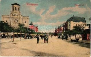 Kecskemét, zsinagóga a kupola nélkül, Fő utca, piac