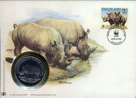 1986. "30 éves a WWF-Orrszarvú" ffém emlékérem érmés borítékon sváziföldi bélyeggel + bélyegzővel T:PP