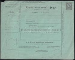 1871 10kr díjjegyes postautánvételi jegy, használatlan / PS-money order, unused