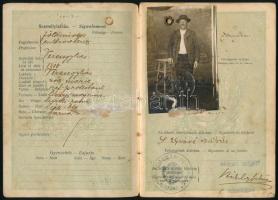 1926 20 ezer K díjjegyes útlevél, benne fotó és török, román okirati illetékbélyegek a távmunka végzés igazolása okán
