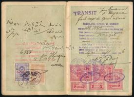 1926 20 ezer K díjjegyes útlevél, benne fotó és török, román okirati illetékbélyegek a távmunka végz...