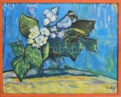 Jandi D jelzéssel: Virágcsendélet. Kréta, karton. Üvegezett fa keretben. 45x58 cm