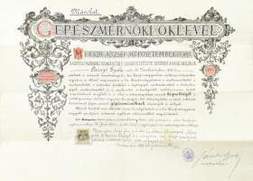 1939 Gépészmérnöki oklevél 70x50 cm