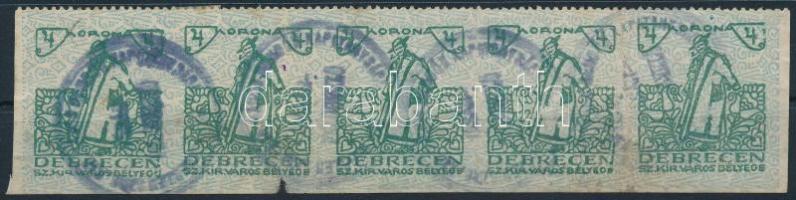 1920 Debrecen 4K városi illetékbélyeg ötöscsík (10.000)