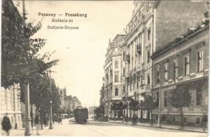 1912 Pozsony, Pressburg, Bratislava; Stefánia út, villamos / Stefanie-Strasse / street view, tram (EK)