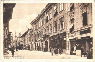 1916 Pozsony, Pressburg, Bratislava; Ventúr utca, cukrászda, Schall H. és Fia, Adler, Beranek J. üzlete. Hardtmuth E. kiadása / street view, confectionery, shops (EB)