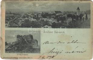 1898 Léva, Levice; várrom, látkép a zsinagógával. Schwidernoch Károly műintézete / castle ruins, general view with synagogue (EM)