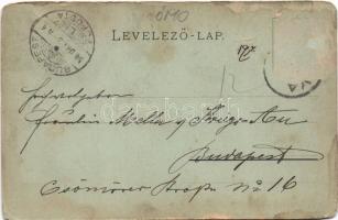 1898 Léva, Levice; várrom, látkép a zsinagógával. Schwidernoch Károly műintézete / castle ruins, gen...