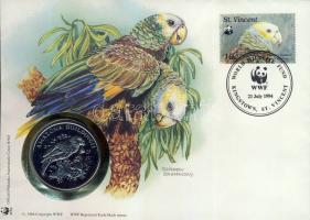 1986. "30 éves a WWF-Amazona papagáj" ffém emlékérem érmés borítékon st.vincent-i bélyeggel + bélyegzővel T:PP