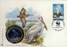 1986. "30 éves a WWF-Pelikán" ffém emlékérem érmés borítékon román bélyeggel + bélyegzővel T:PP
