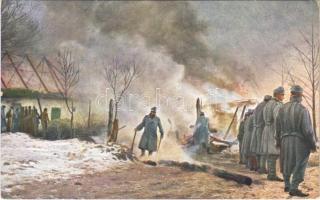 Brennende Dörfer an der Nida. Weltkrieg 1915-1915 / Égő falvak a Nidán. Világháború 1914-1915 / WWI Austro-Hungarian K.u.K. military, burning village