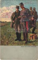 1916 Báró Lütgendorf altábornagy a cs. és kir. 31. gyaloghadosztály parancsnoka törzskarával egy ütközet vezetésénél Volhyniában. Sándor Antal zászlós hadfestőtől / WWI Austro-Hungarian K.u.K. military art postcard, Kasimir von Lütgendorf general commander with his officers coordinating a battle in Volhynia s: Sándor Antal + "K.u.K. Infanterieregiment No. 32." (EB)