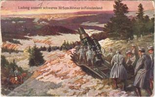 1916 Ladung unserer schweren 30,5 cm Mörser in Feindesland / WWI Austro-Hungarian K.u.K. military art postcard, mortar (EB)