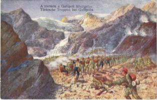 A törökök a Gallipoli félszigeten / Türkische Truppen bei Gallipolis / WWI Austro-Hungarian K.u.K. military art postcard, Gallipoli Campaign, Turkish soldiers s: F. Höllerer (fl)