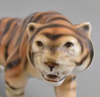 Royal Dux porcelán tigris, kézzel festett, jelzett, kis hibával, h: 18 cm