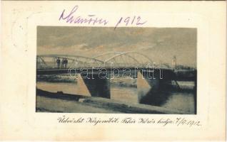 1912 Kisjenő, Kis-Jenő, Chisineu-Cris; Fehér-Körös hídja. Messer Lipót kiadása / Crisul Alb river bridge