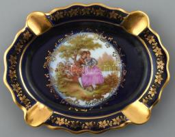 Limoges porcelán hamutál aranyozott, matricás jelenettel, jelzett, hibátlan 15x13 cm