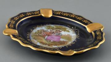 Limoges porcelán hamutál aranyozott, matricás jelenettel, jelzett, hibátlan 15x13 cm