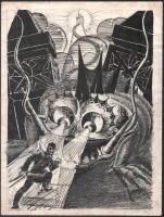 4 db régi metszet és egy jelzés nélküli rajz vegyes állapotban 30x20cm