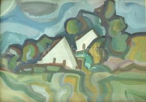 Lippai jelzéssel (Lippai Tamás, 1946-1990?): Zöldellő táj. Tempera, papír. Üvegezett fa keretben. 49×69 cm