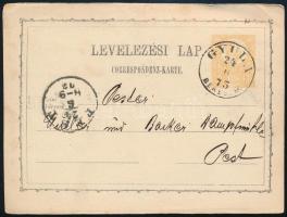 1873 2kr díjjegyes levelezőlap GYULA / BÉKÉS M.