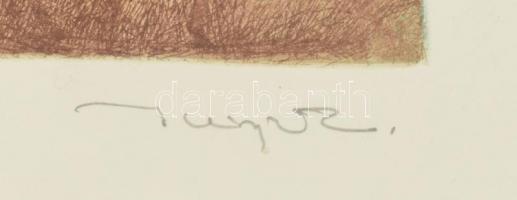 Kiss Péter (1957-): Búcsú a nyártól. Színes rézkarc, papír, jelzett, számozott (70/100) üvegezett fa...